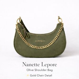 Nanette Lepore Olive Green Shoulder Bag Gold Chain Accent